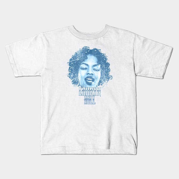 Retro Lauryn Hill Blue Distressed Kids T-Shirt by Skate Merch